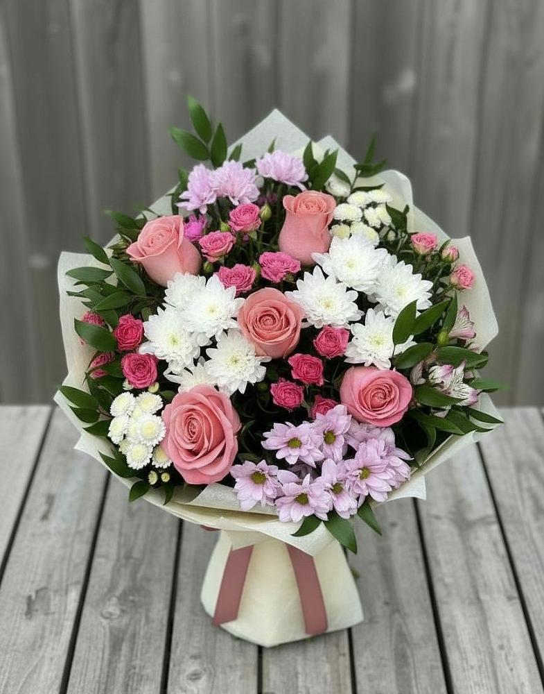Букет цветов из: Альстромерии, Гвоздики, Розы и Хризантемы в Шарапово Чеховского района