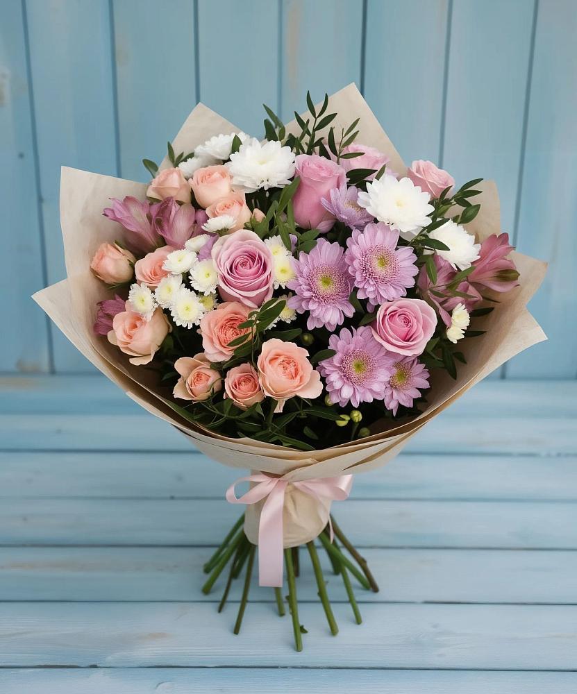 Букет цветов из: Хризантемы, Розы и Альстромерии в Шарапово Чеховского района