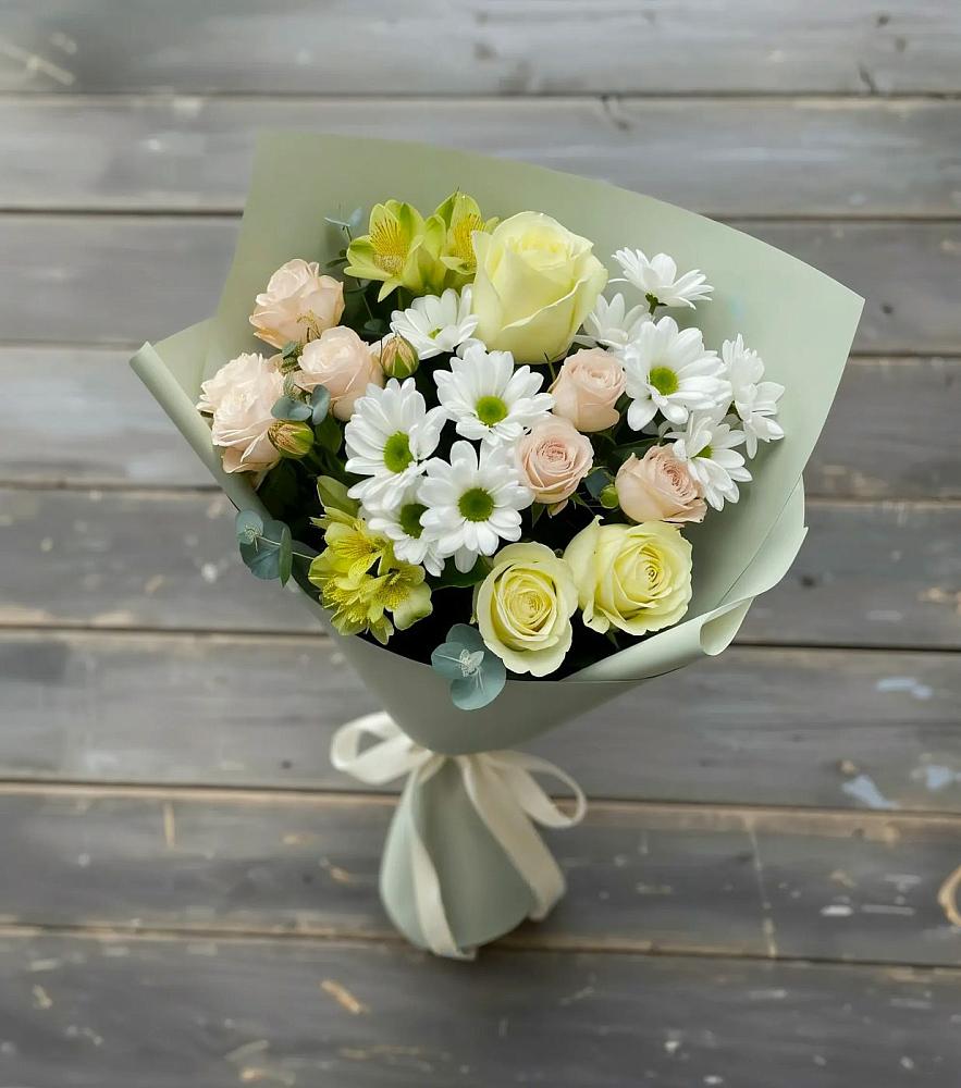 Букет цветов из: Альстромерии, Розы и Хризантемы в Шарапово Чеховского района