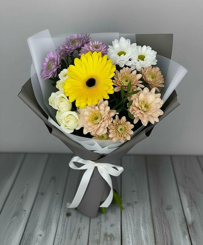 Букет цветов из: Розы, Герберы и Хризантемы в Шарапово Чеховского района