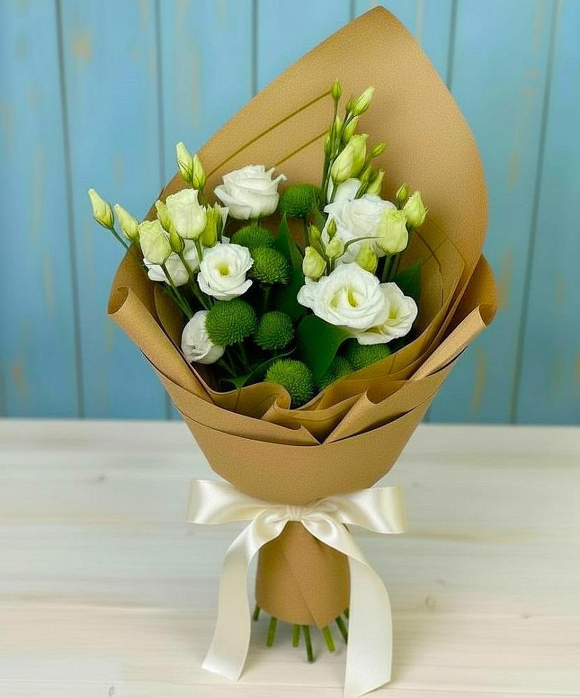 Букет цветов из: Хризантемы и Лизиантусы в Шарапово Чеховского района