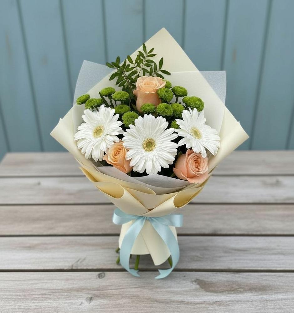 Букет цветов из: Герберы, Розы и Хризантемы в Шарапово Чеховского района