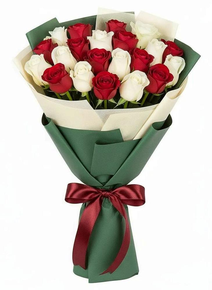 Букет Микс из красных и белых роз в Шарапово Чеховского района