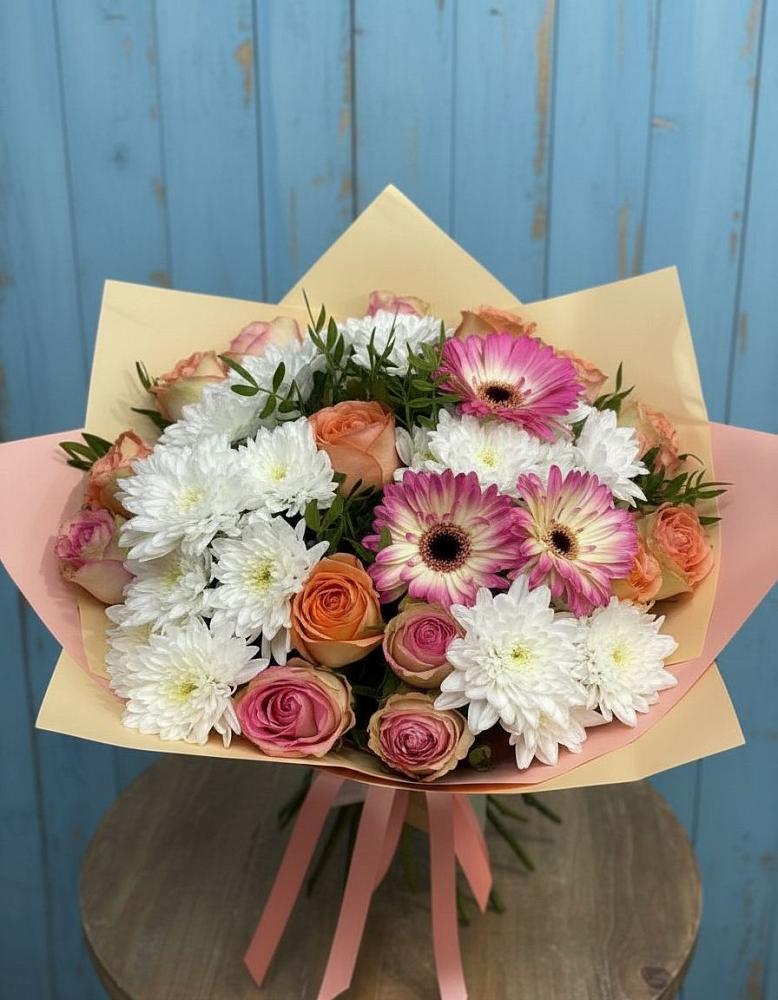 Букет цветов из: Розы, Герберы и Хризантемы в Шарапово Чеховского района