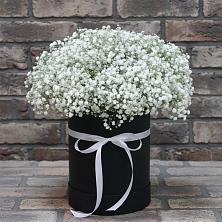 Цветочная композиция из Гипсофила в шляпной коробке в Шарапово Чеховского района